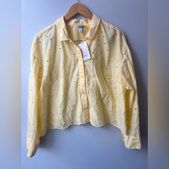 a new day Tops - Women's Eyelet Long Sleeve Button-Down Shirt - A New Day